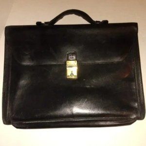 ❤️BALLY SLIM BLACK LEATHER BRIEFCASE BUSINESS BAG LAPTOP +Key